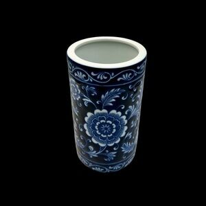 Pier 1 Imports Mandarin 8" x 4½" Cobalt Blue & White Floral Vase Utensil Holder